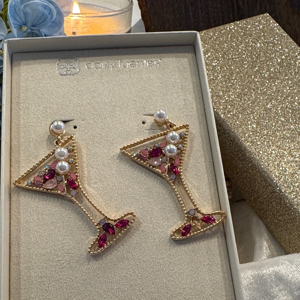 Chaps Gold and Pink Martini Earrings